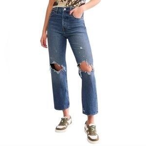 Levi's Women’s Ribcage Straight Ankle Jeans Distressed Blue Size 27 x 27